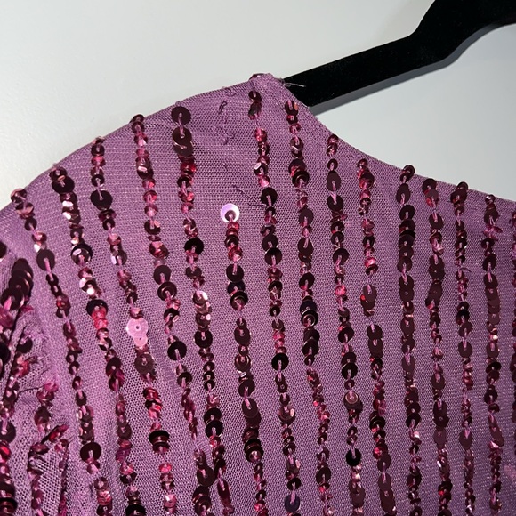 NWT Mac Duggal 5720 - Mauve Sequined Wrap Over Bishop Long Sleeve Gown - Picture 7 of 9